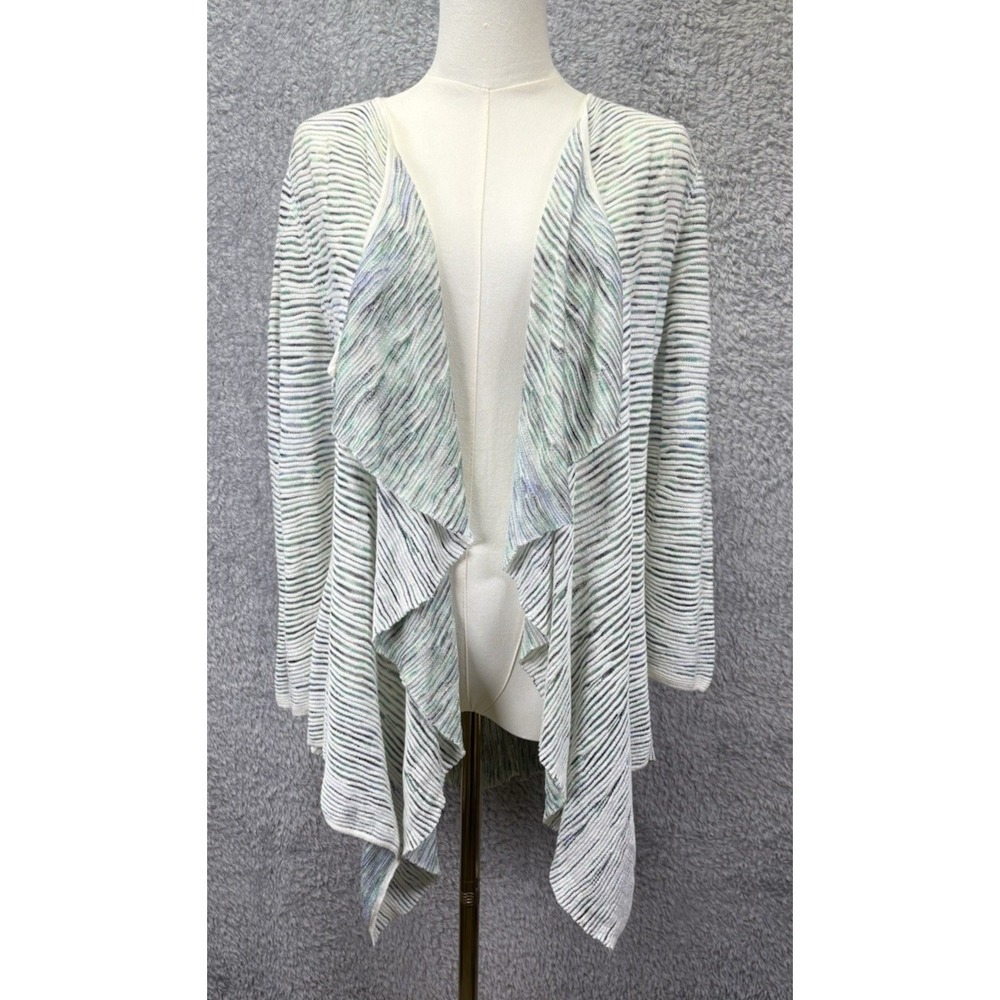 Nic And Zoe Womens Waterfall Cardigan Sweater Ribbed Linen Blend Open Front M